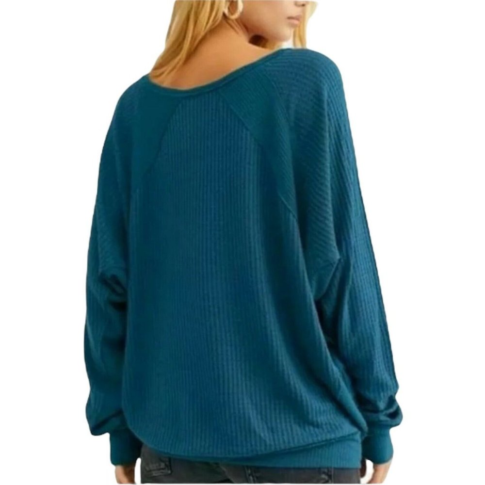 Free People Palace Teal Santa Clara Thermal Top V-Neck Size Large - Picture 3 of 11